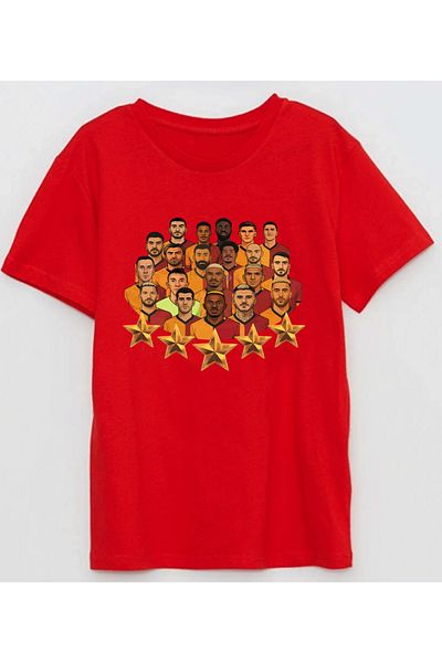 Efendioğlu Design Illustration 5 Star Drawing Printed Yellow Red Champion Crew Cotton Efendioğlu Design T-Shirt