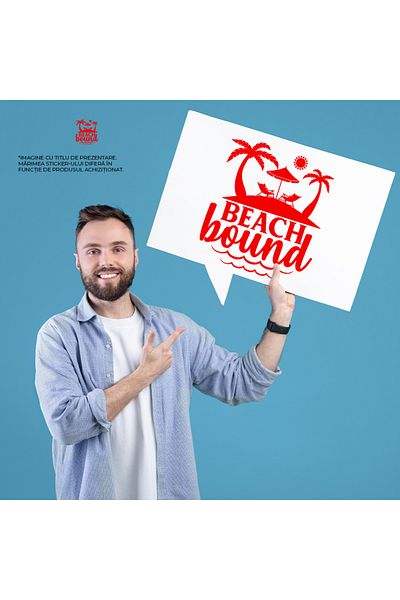 StoryGift Romania Exterior Sticker with beach landscape and the text in English "Beach bound" - related to the beach, Viny
