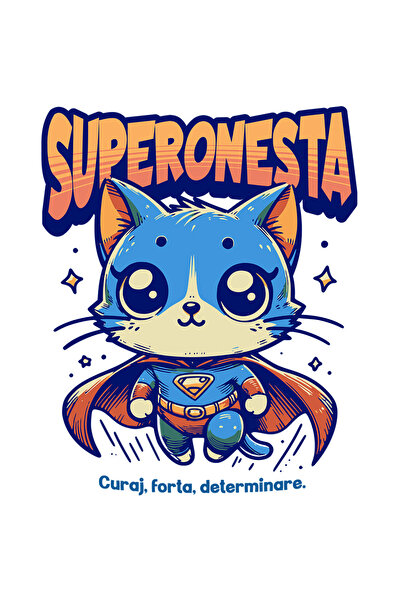 StoryGift Romania Sticker Adeziv 90CM Super Onesta, SuperErou, Pisica Zburand cu Margini Albe, PVC Vinyl 90 cm