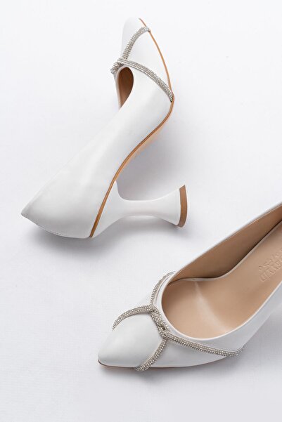 serkanseyyid K-10 Bílé denní dámské boty na podpatku se stočeným kamenem