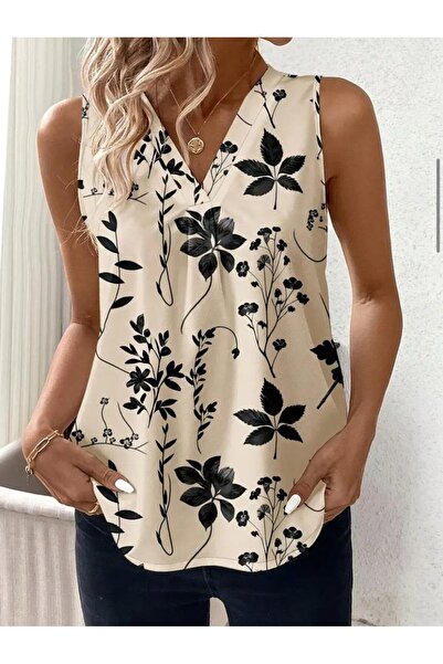 Moda Monisa بلوزة نسائية بدون أكمام بطبعة جلد الفهد والقوس والزهور - قماش جير...