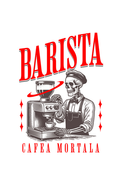 StoryGift Romania Sticker Autocolant 70CM Adeziv barista schelete cafea mortala iubitor de coffee cu Margini Alb