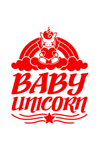 StoryGift Romania Sticker Autocolant 30CM Exterior cu un unicorn care tine o inima in brate cu textul "Baby unic