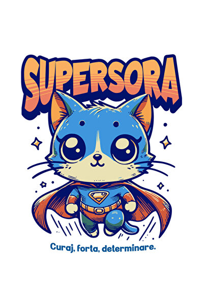 StoryGift Romania Sticker Adeziv 90CM Super Sora, SuperErou, Pisica Zburand c...