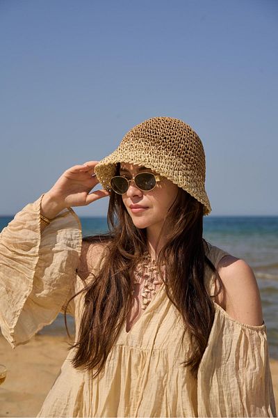 Tina İstanbul Hand Knitted Straw Hat Camel Beige