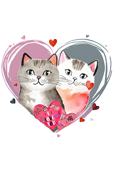 StoryGift Romania Sticker Adeziv 90CM cu 2 pisici cu mesajul "I love you", fe...