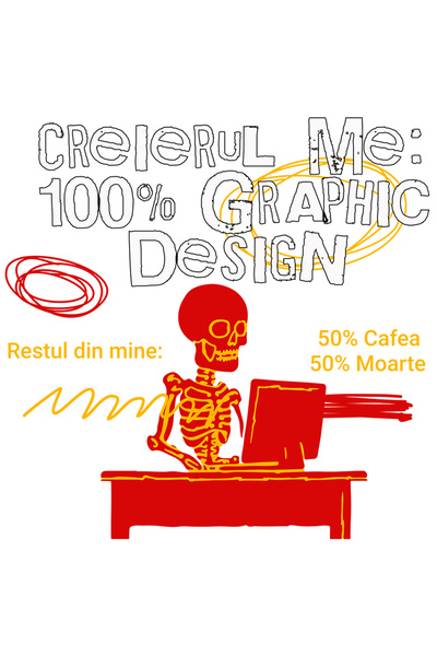 StoryGift Romania Sticker Autocolant 70CM Adeziv Creierul meu graphic designe, cafea, schelete cu Margini Albe,