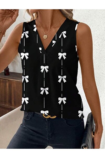 Moda Monisa Γυναικεία λεοπάρ, φιόγκος, αμάνικη μπλούζα με στάμπα λουλουδιών -...