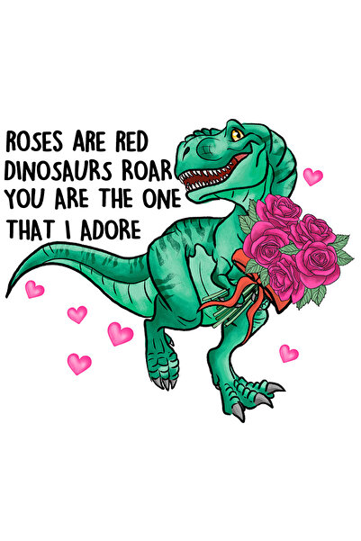 StoryGift Romania Sticker Eticheta 40CM cu dinozaur care tine in brate un buchet de trandafiri cu mesajul "Roses