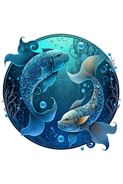 StoryGift Romania Sticker Autocolant 70CM cu 2 pesti, ilustratie, zodie, arta...