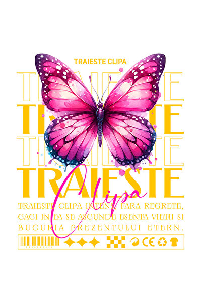 StoryGift Romania Sticker Eticheta 40CM Traieste Clipa - Fluture Colorat cu Margini Albe, PVC Vinyl 40 cm