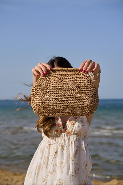 Tina İstanbul Straw Clutch Bag Camel