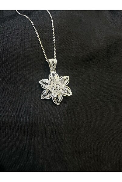 bigakan 925 Ayar Telkari Gümüş Kolye – Modern Çiçek Tasarımı, El İşçiliği