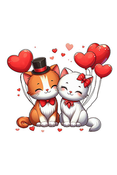 StoryGift Romania Sticker Autocolant 70CM cu 2 pisicute vesele, baloane in fo...