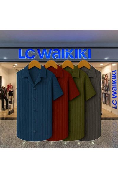 LC Waikiki 4 Pack Advantage 100% βαμβακερό New Season Trend κοντομάνικο ανδρικό πουκάμισο με κουμπιά