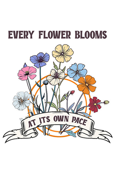 StoryGift Romania Sticker Eticheta 40CM cu flori divers colorate cu mesajul "Every flower blooms at its own pace