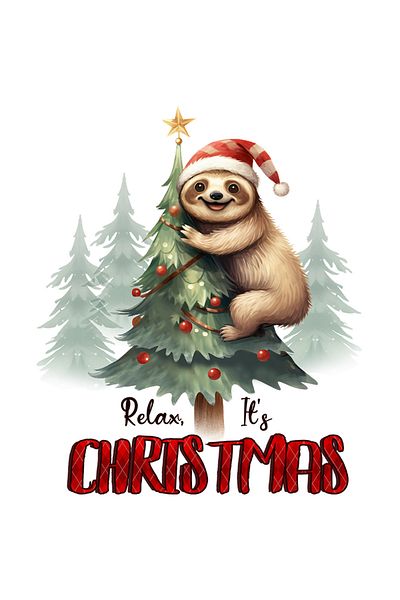 StoryGift Romania 90CM Adhesive Sticker with the sloth/lazy animal with the message "Relax, it's Christmas", Merry Christmas