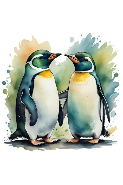 StoryGift Romania Sticker Autocolant 70CM cu 2 pinguini, ilustratie, abstract, pete de culoare, Polul Nord, seri