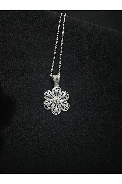bigakan 925 Ayar Telkari Gümüş Kolye – Çiçek Motifi İle Geleneksel Şıklık, El...