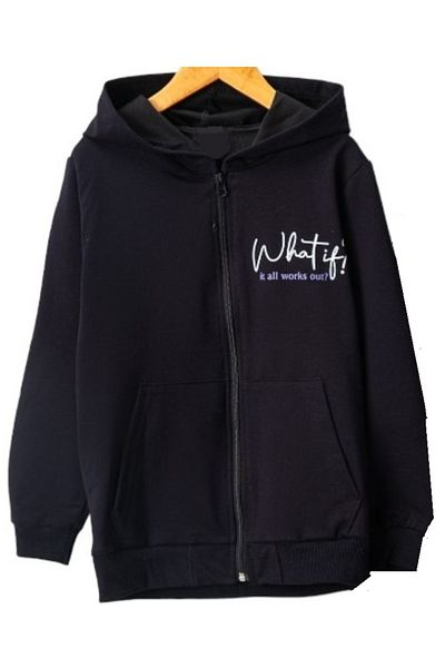 İrem Çocuk Giyim Girl's What Written Hooded Zipper Closure Seasonal Navy Blue Color Cardigan