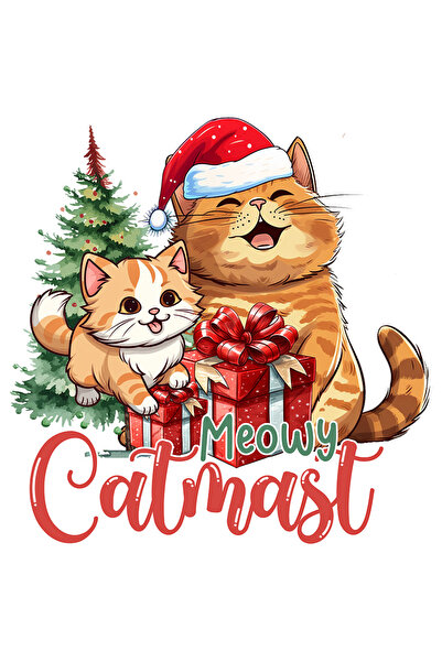 StoryGift Romania Sticker Adeziv 90CM cu 2 pisici cu mesajul "Meowy Catmas!",...