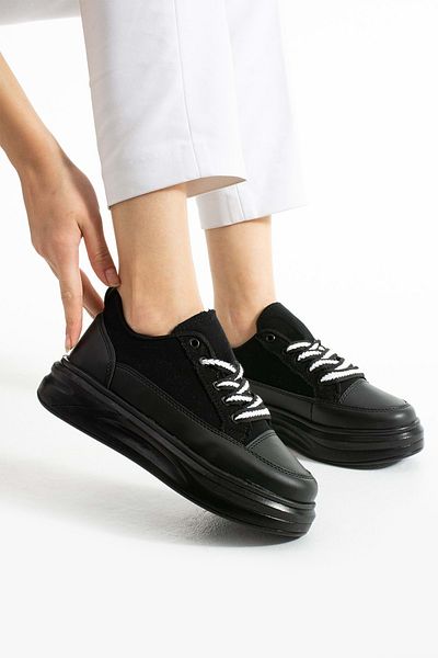 Devida Women's Black Linen Sports Shoes Comfortable Sole Casual Sneaker X200