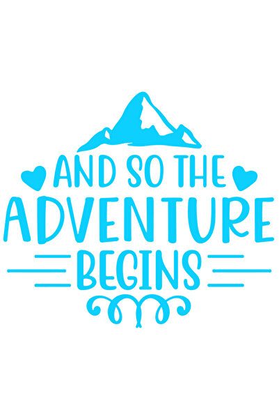 StoryGift Romania Sticker Exterior cu munte si inimioare cu mesajul "And so the adventure begins" - si asa i