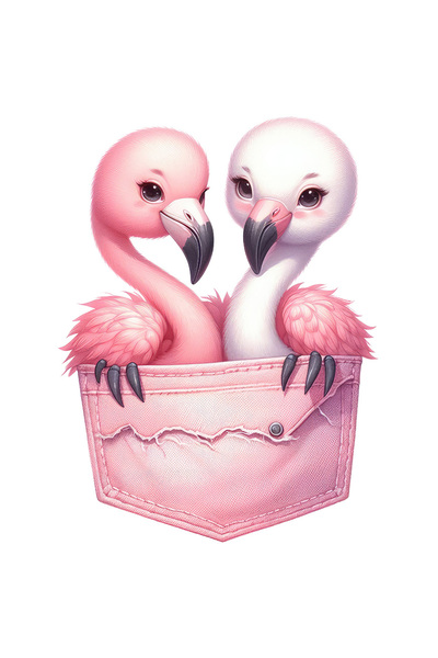 StoryGift Romania Adhesive Sticker 90CM with 2 flamingo birds sitting in a pocket, illustration, crowded, ap