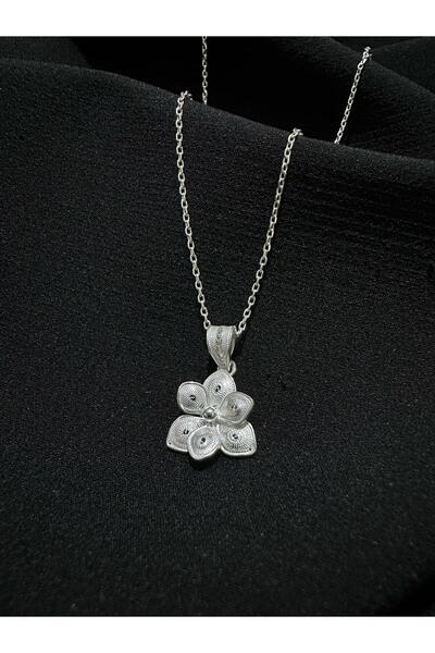 bigakan 925 Ayar Telkari Gümüş Kolye – Detaylı Çiçek Motifi, El İşçiliği