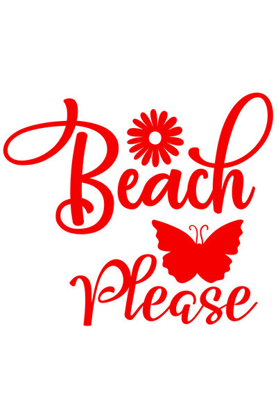 StoryGift Romania Sticker Autocolant 30CM Exterior cu o floare si un fluture cu textul in engleza "Beach, please