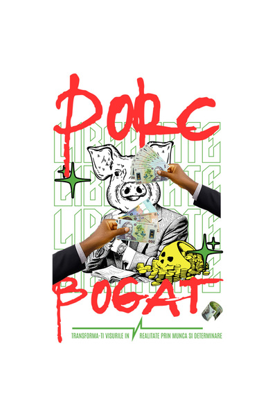 StoryGift Romania Sticker Adeziv 90CM Porc Bogat - Libertate, Munca si Determinare cu Margini Albe, PVC Vinyl 90 cm