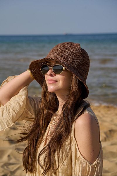 Tina İstanbul Hand Knitted Straw Hat Bitter Brown