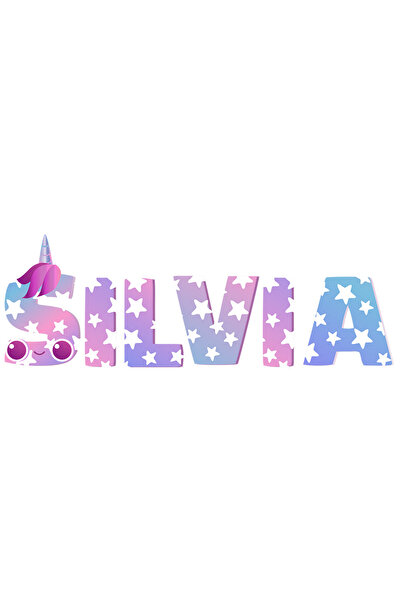 StoryGift Romania Sticker Autocolant 70CM Cu Numele Silvia, Unicorn, Printesa...