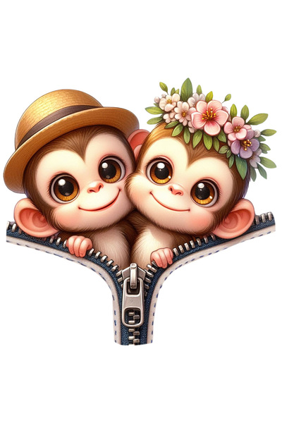 StoryGift Romania Sticker Autocolant 70CM cu 2 maimute, ilustratie, inghesuit...