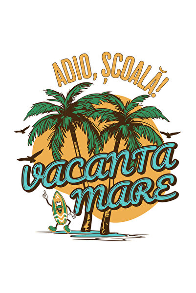StoryGift Romania Sticker Eticheta 40CM Adeziv Vacanta mare! Adio, școala! insula tropicala cu Margini Albe, PV