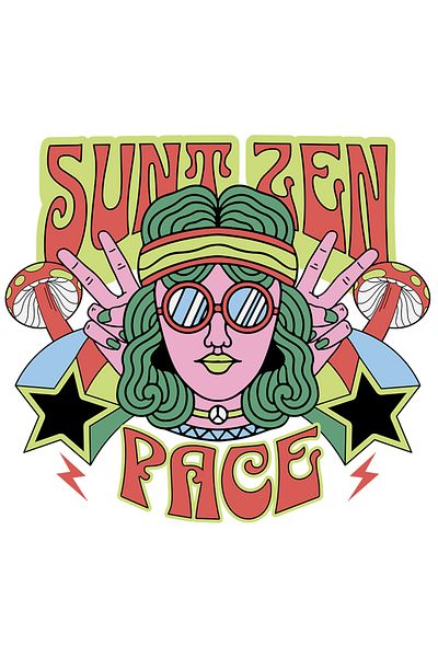 StoryGift Romania Sticker Adhesive hippie girl I am zen club peace tranquility with White Borders, PVC Vinyl 70 cm