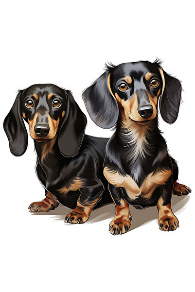 StoryGift Romania Sticker Eticheta 40CM cu 2 catei Dachshund, ilustratie, buc...