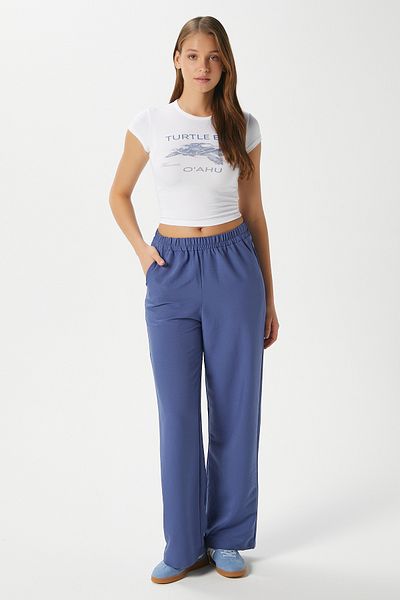 Ritnice Pantaloni Palazzo Indigo pentru femei Sasha Cool Texture cu talie elastică
