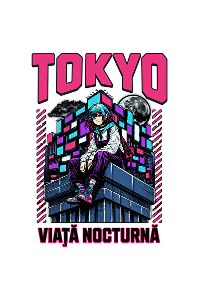 StoryGift Romania Sticker Adeziv 90CM Adeziv Fata Pe blocuri luna plina Tokyo...