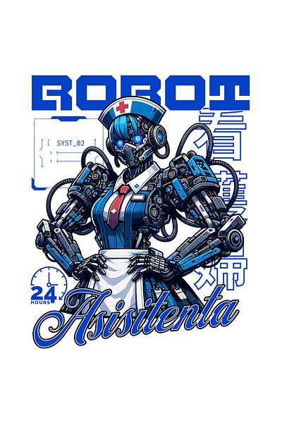 StoryGift Romania Sticker Eticheta 40CM Adeziv asistenta medicala robot inteligenta artificiala cu Margini Albe,