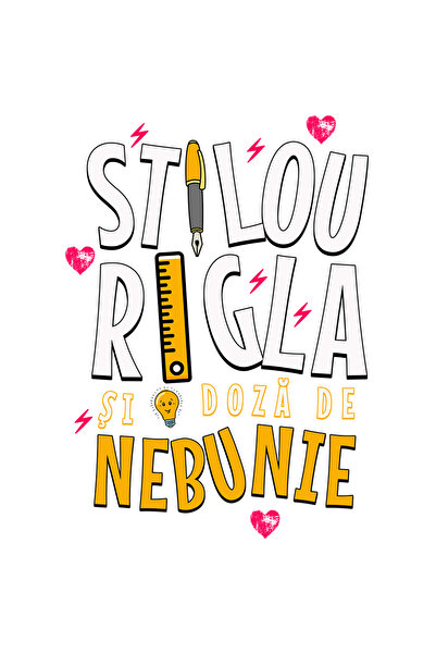 StoryGift Romania Sticker Autocolant 70CM Adeziv Text Haios Arhitecti Ingneri Stilou, rigla si o doza de nebunie