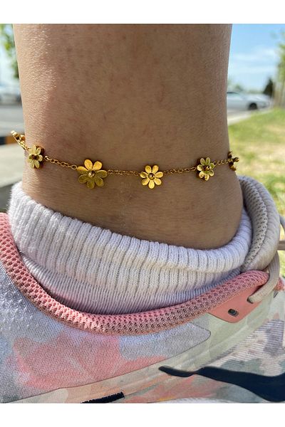 kurukafagift Steel Anklet Adjustable Flower Daisy Model