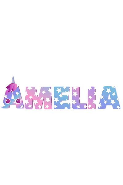 StoryGift Romania Sticker Eticheta 50CM Cu Numele Amelia, Unicorn, Printesa, Fairytale, Dragut cu Margini Albe,