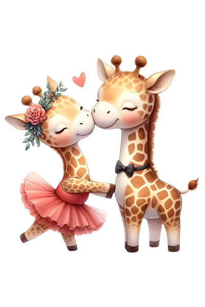 StoryGift Romania Sticker Adeziv 90CM cu 2 girafe imbujorate, ilustratie, rel...