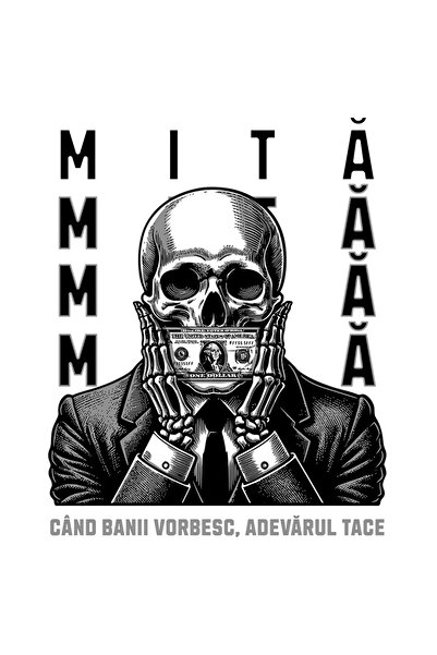 StoryGift Romania Sticker Eticheta 40CM Adeziv Schelete cu bacnota la gura Mită. Când banii vorbesc, adevărul t