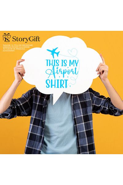 StoryGift Romania Exterior sticker with an airplane for travel lovers and the message "This is my airport shirt"