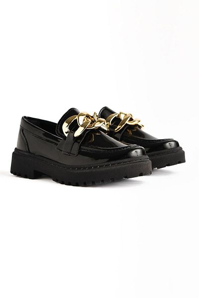 Limoya Fiori Black Patent Leather Buckle Detailed Children's Moccasin