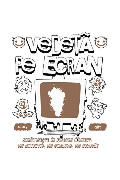 StoryGift Romania Sticker Adeziv 90CM Adeziv Vedeta pe ecran, lumea digitalizata, televizor cu Margini Albe, PVC