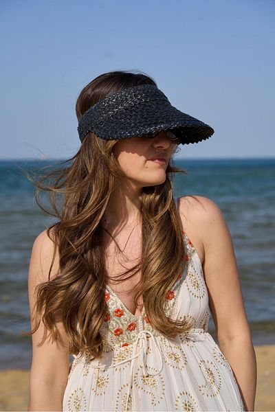 Tina İstanbul Straw Elastic Visor Hat Black