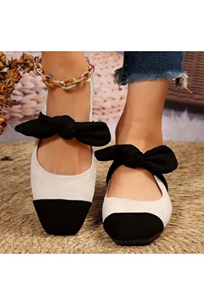 Accessories Vanilla Avenue Black White Ribbon Comfortable Flat Sole Women's Ballerina Shoes